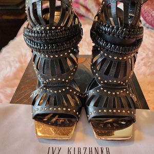 Ivy Kirzhner black caged rose gold heels